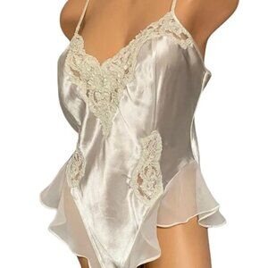 Vintage 90's Victoria's Secret Ivory Cream Teddy Romantic Bridal Lingerie L RARE